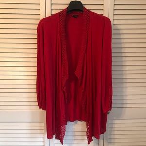 Red Open Front Shirt Cardigan